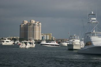 Boats of all sizes jocky for position! True North 34 & Beneteau Swift Trawler 42 - Boat Show Deliveries