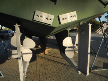 Large zinc plates are sometimes referred to as Diver Plates. These are connected to the boat bonding system. You can also see the rudder pancake zincs near the top of the rudders. Painting Your Hull - NOT the Zincs!